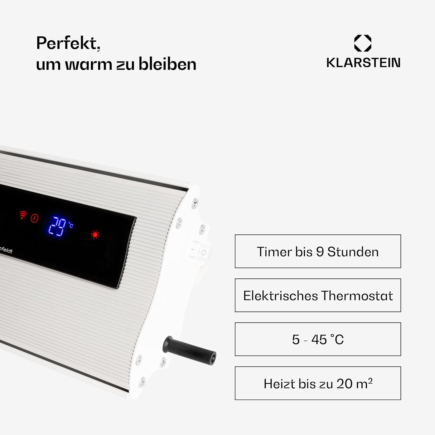 blumfeldt Heizstrahler, Elektrische Heizung für Terrasse, Infrarotstrahler mit Fernbedienung, Timer, LED-Anzeige, IP44 Infrarot Heizstrahler Innenraum, CO2-Freie, Energieeffiziente Heizung, 2400W