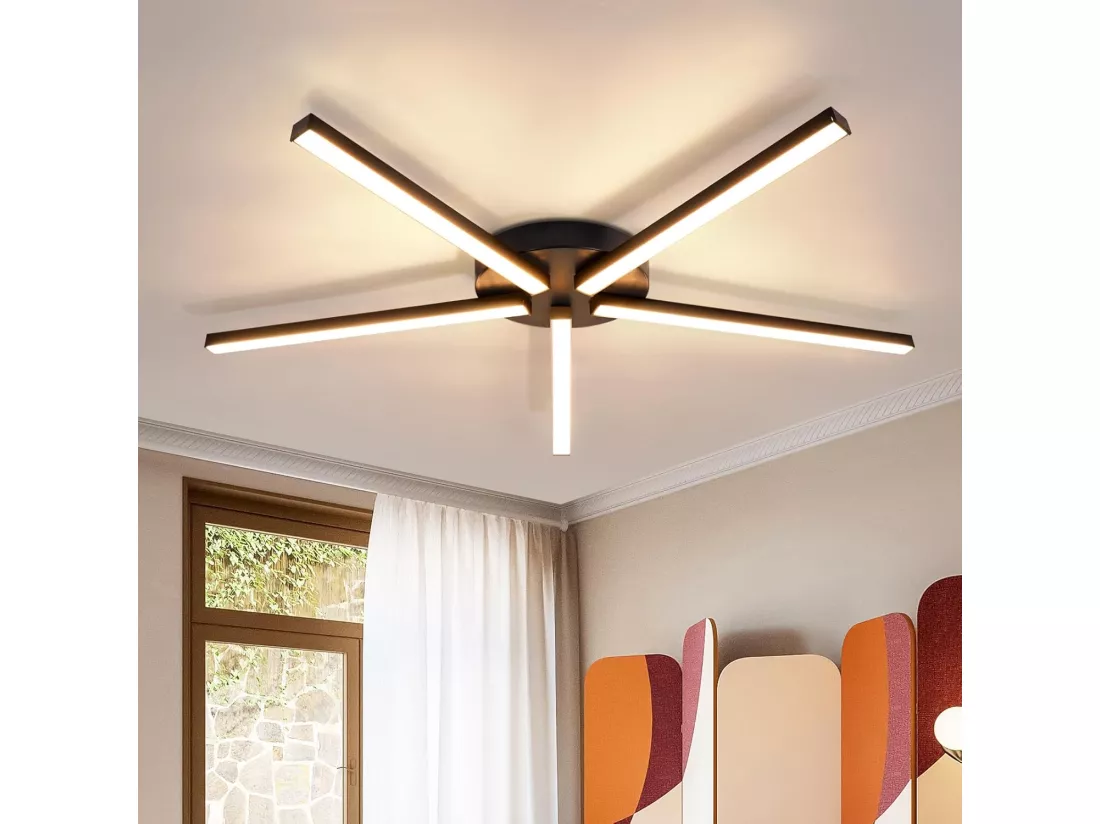 NETTLIFE plafonnier LED blanc chaud 24W noir 64,2 cm métal 3000K