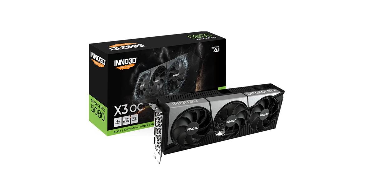 INNO3DGeForce RTX 5080 X3 OC grafische kaart  (DLSS 4, 3x DisplayPort, 1x HDMI 2.1)