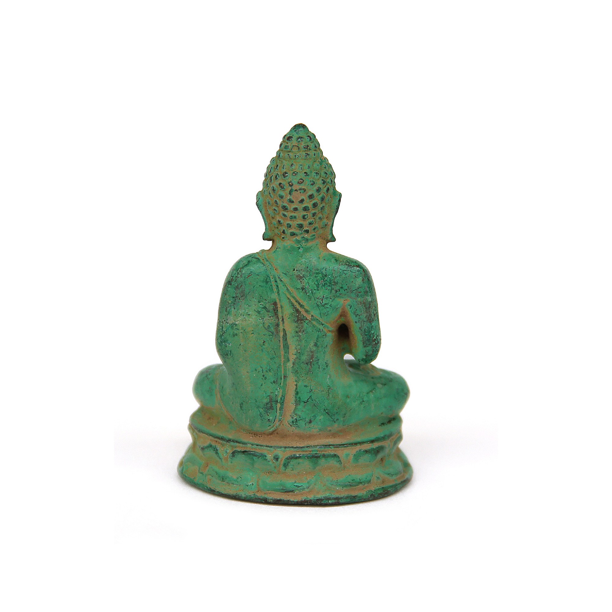 Buddha aus Bronze, grün, H 7 cm, B 4 cm, L 4 cm von fischer's lagerhaus