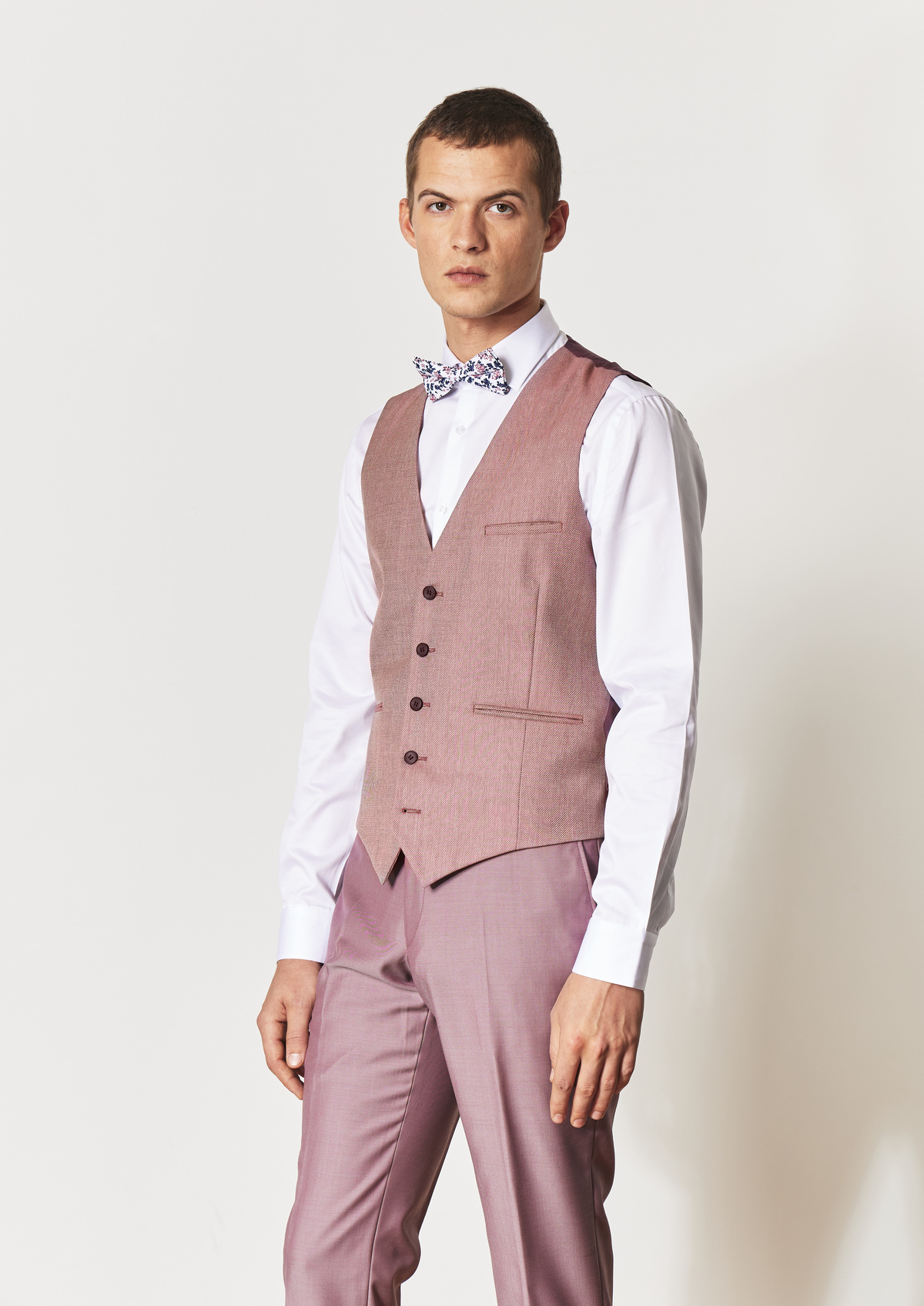 Gilet de costume en laine unie rose