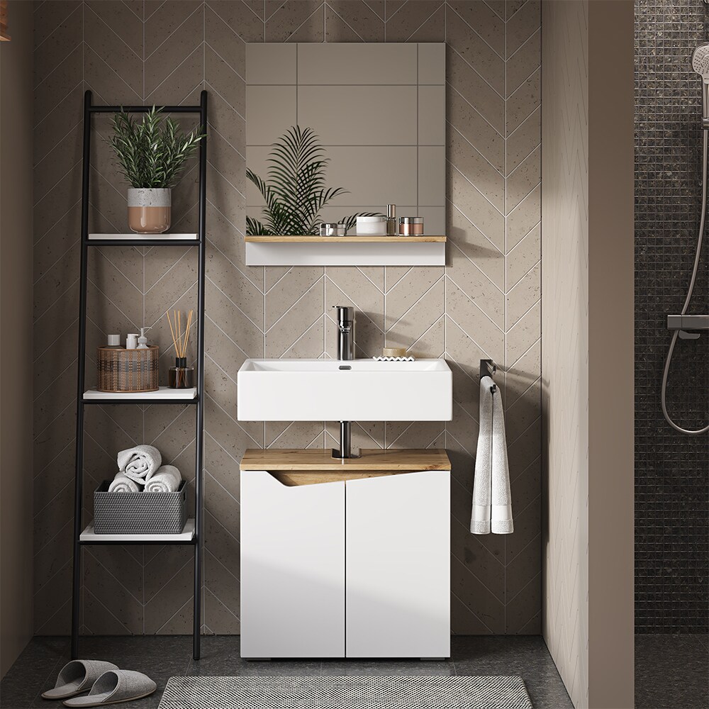 Vicco Badmöbel-Set Marelle Weiß Artisan moderne Serie Badezimmer dekorative Front Waschtischunterschrank Badspiegel