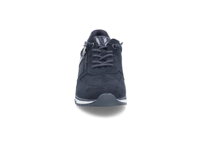 Mørkeblå sneakers med kombinasjon av tekstil og syntetisk materiale for en trendy look.