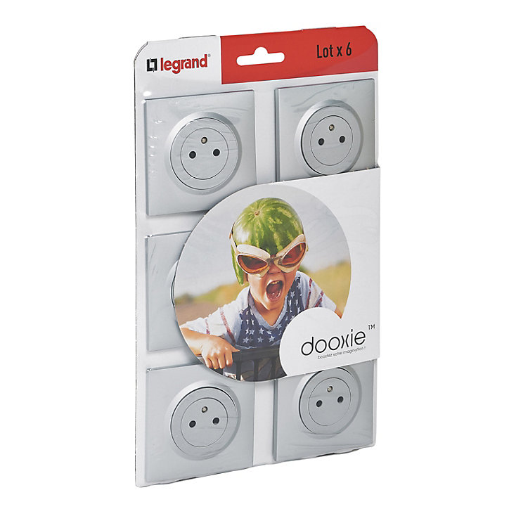 Prise avec terre Legrand Dooxie aluminium, lot de 6