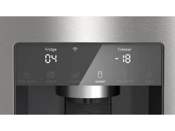 Bosch Serie | 6 KFI96APEA - Køleskab/fryser - frans dør-bundfryser med vanddispenser, isdispenser - bredde: 90.5 cm - dybde: 73.1 cm - højde: 183 cm - 574 liter - Klasse E - børstet stål