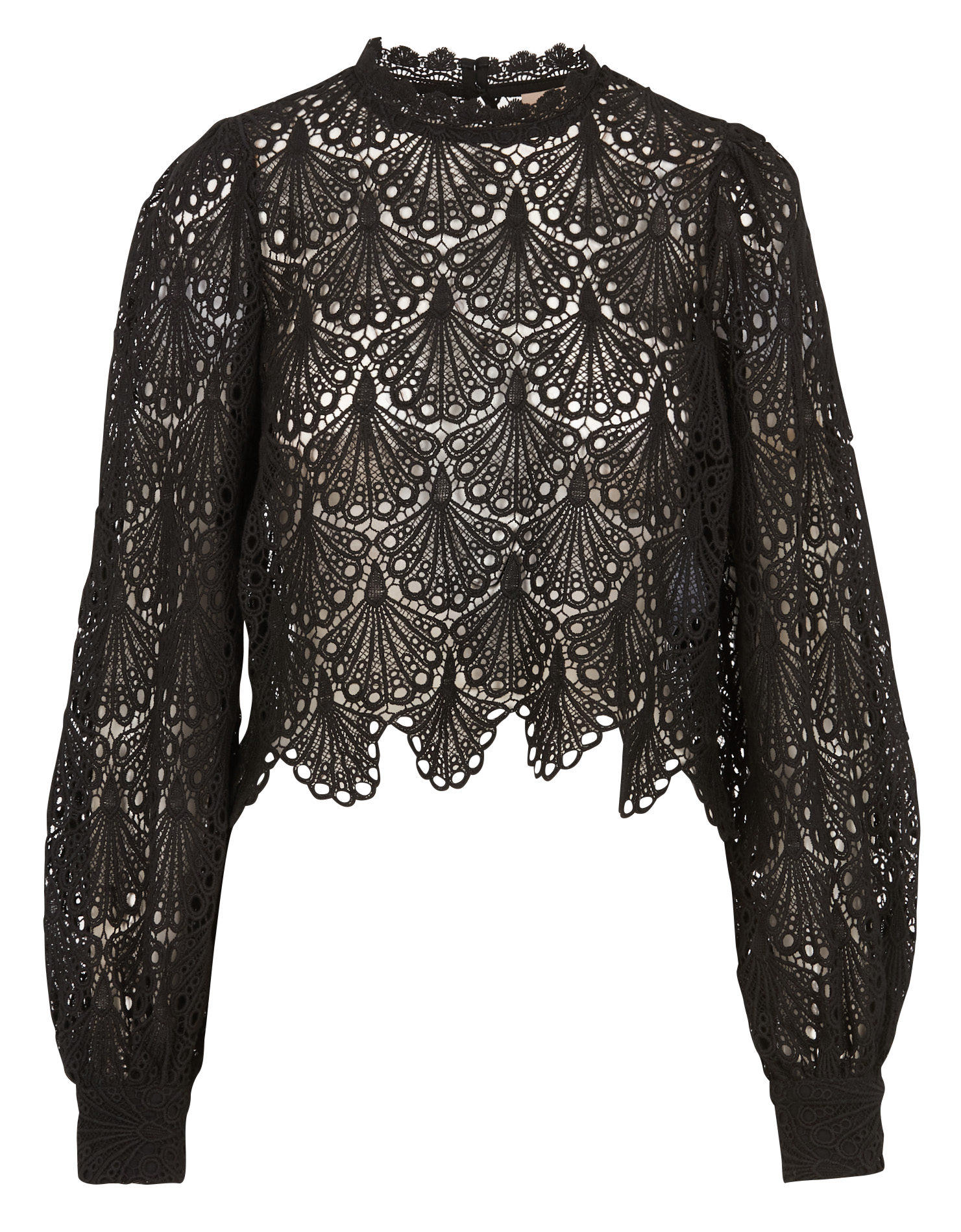 MINJA - Top col montant à dentelle en coton| Noir