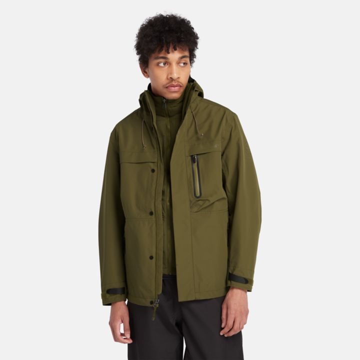 Jaqueta impermeável 3 em 1 Super Benton para homens na cor verde escura.