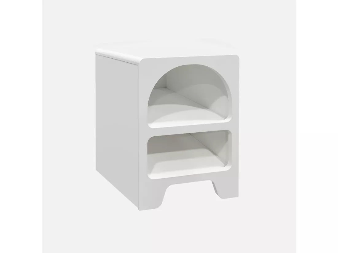 Table de chevet organique effet bois blanc. plusieurs niches 2 compartiments de rangement
