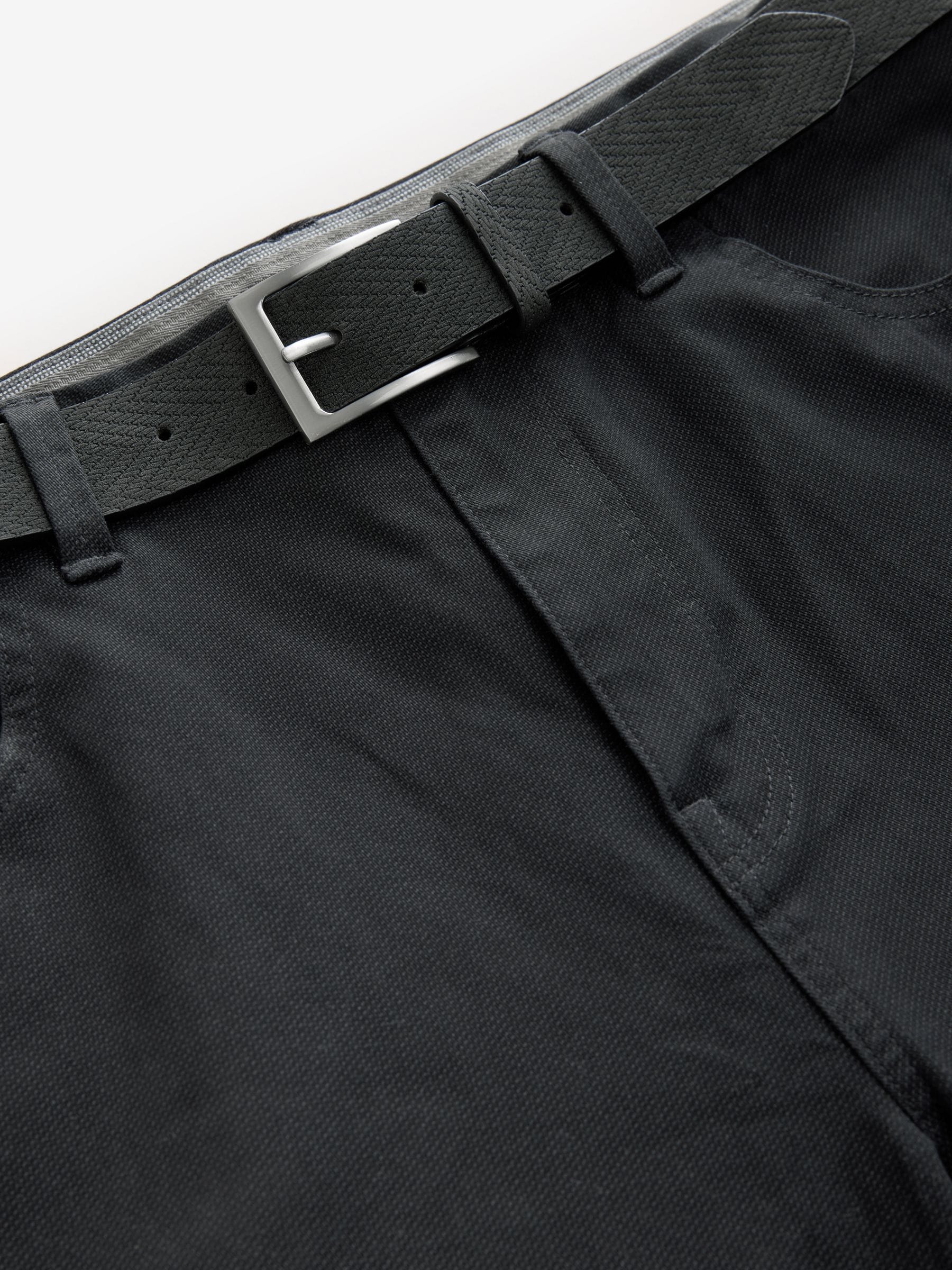 Zwart - Slim fit modieuze bedrukte stretchy chino's met riem
