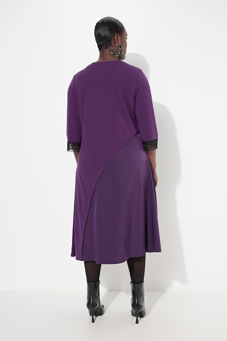 Punto-Kleid, A-Linie, Tafteinsatz, V-Ausschnitt, 3/4-Arm