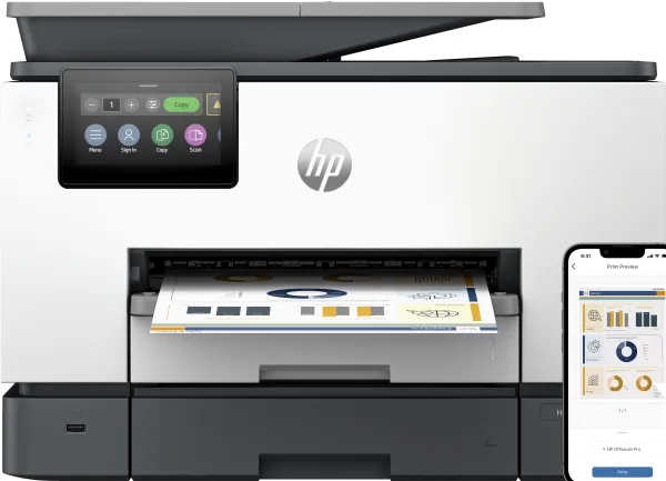 HP Officejet Pro 9130b All-in-One - Multifunktionsprinter - farve - blækprinter - Legal (216 x 356 mm) (original) - A4/Legal (medie) - op til 23 spm (kopiering) - op til 25 spm (udskriver) - 250 ark - 33.6 Kbps - USB 2.0, LAN, Wi-Fi(ac), USB vært - c