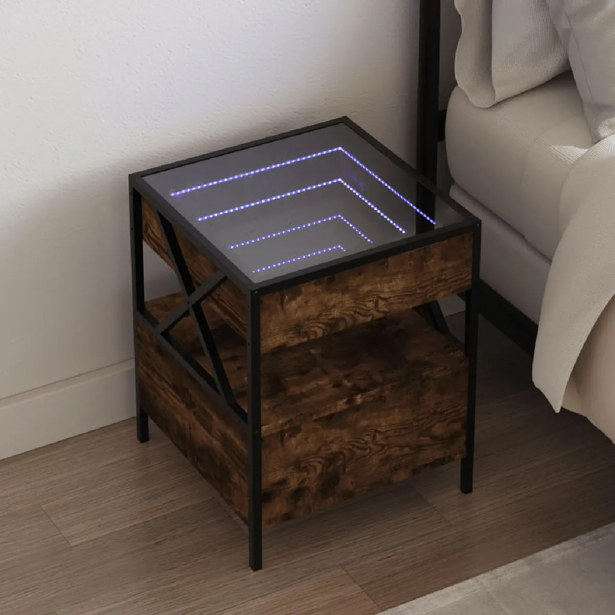 vidaXL Table de chevet - Chêne fumé