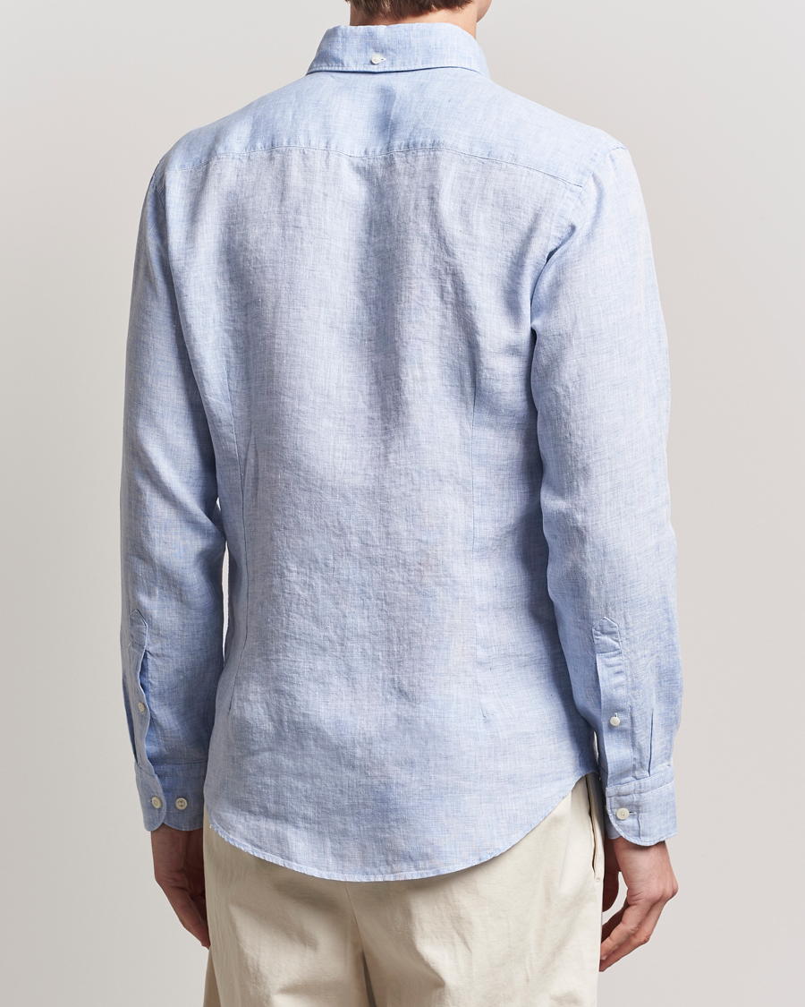 Eton Slim Fit Linen Button Down Shirt Light Blue
