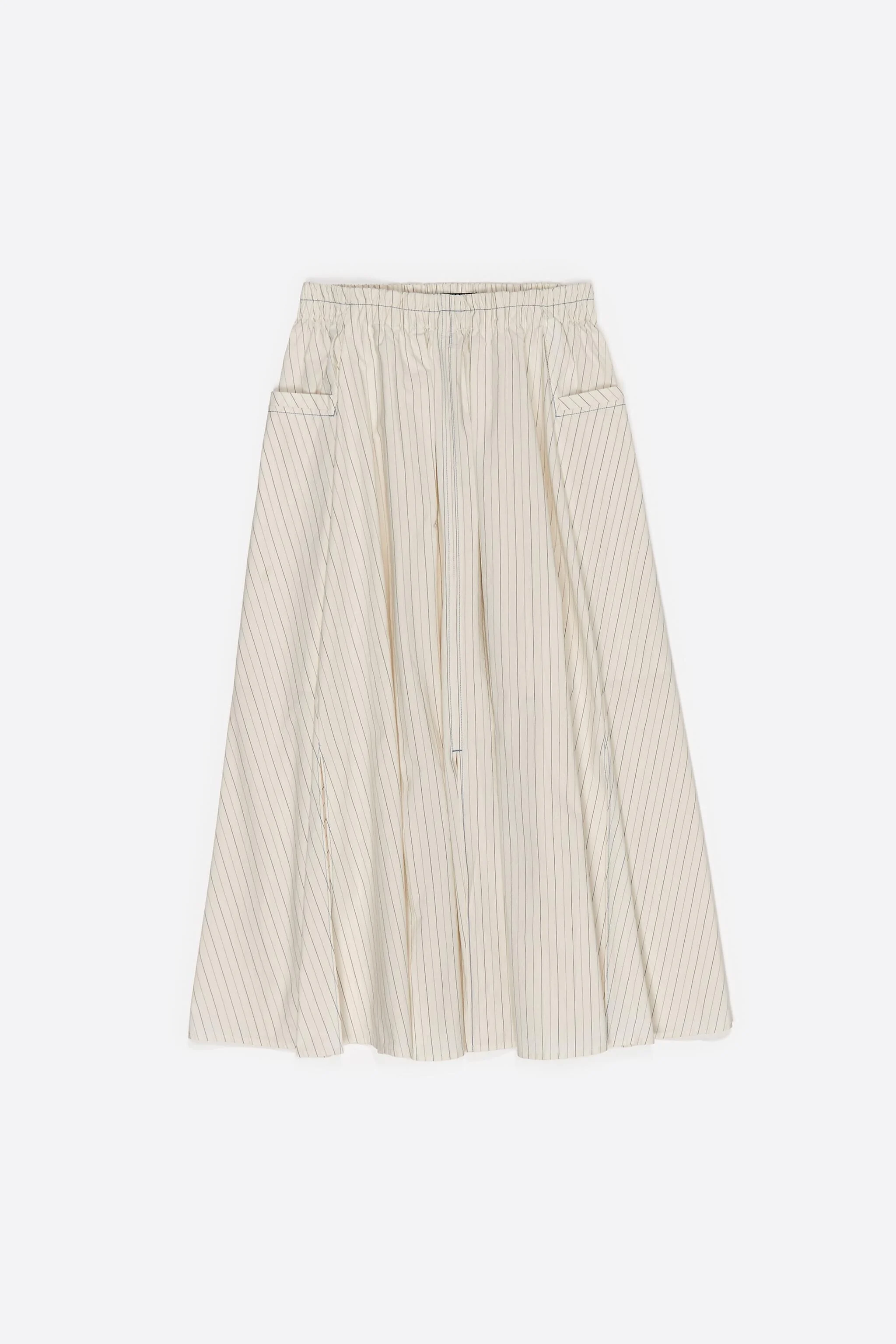 Saia evasê listrada em marfim