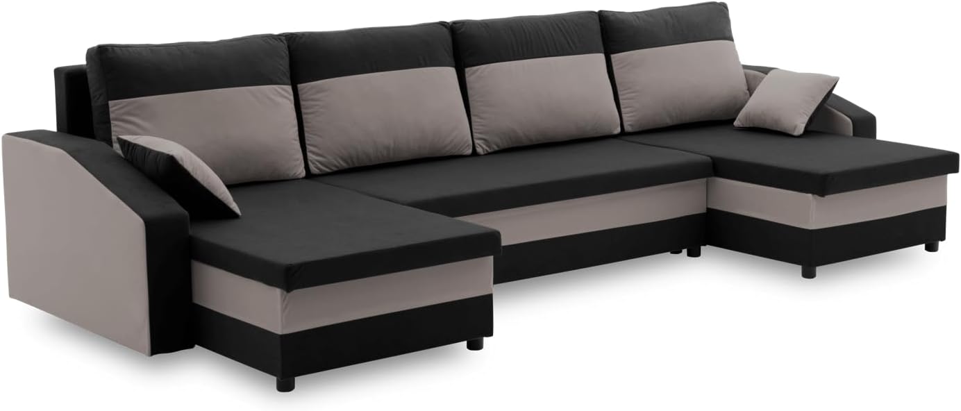 Mebligo ECKSOFA U MIT SCHLAFFUNKTION Sparta Schwarz/Grau