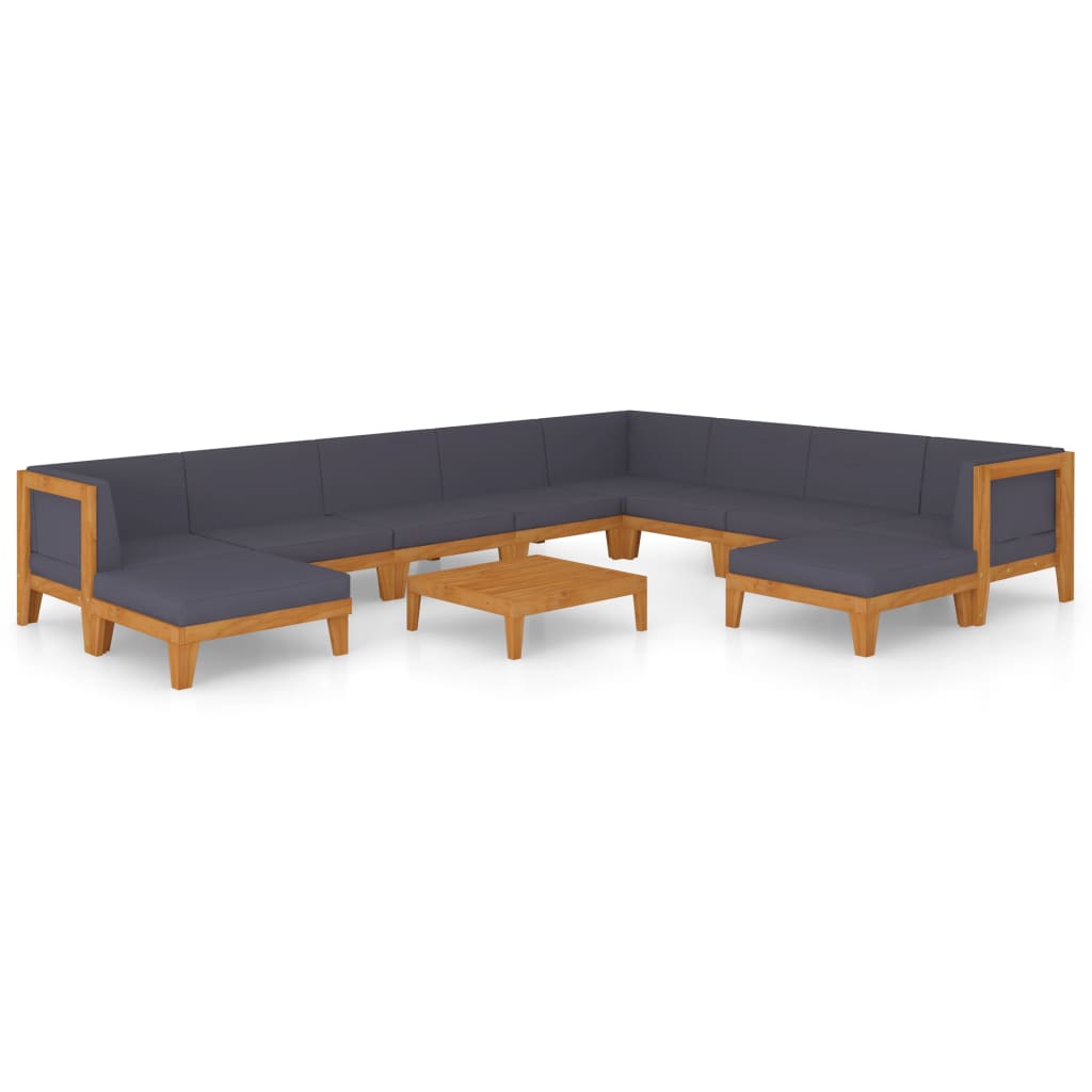 Salon de jardin meuble d'extérieur ensemble de mobilier 11 pièces avec coussins bois d'acacia solide