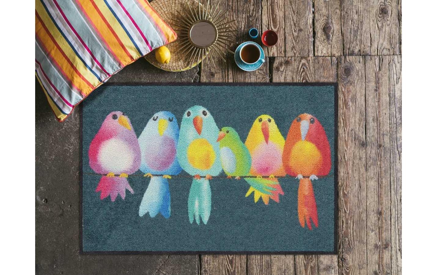 Fussmatte Rainbow Birds 50 cm x 75 cmPflegeleichte und rutschfeste Schmutzfangmatte