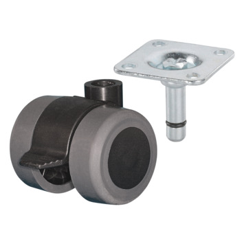 Zwenkwiel + rem TPE met plaatbevestiging 35mm tot 70kg