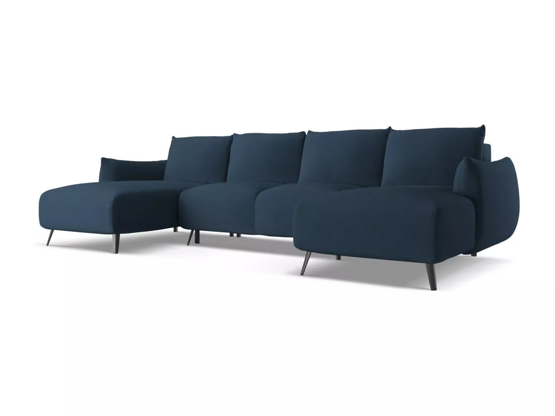 Canapé d'angle panoramique convertible en tissu chenille - bleu royal - MALIE