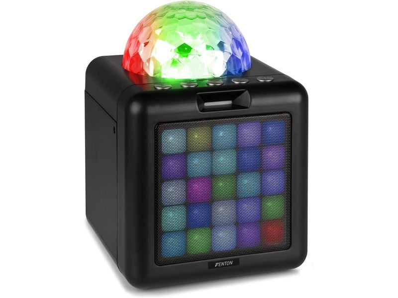Fenton Lautsprecher KAR15B mit 2 Mikrofonen Tragbare Karaoke-Maschine mit spektakulärer Lichtshow