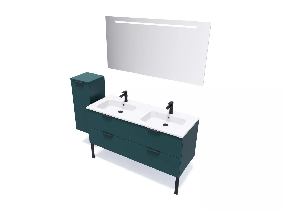 Meuble de salle de bain suspendu double vasque intégrée 140cm 4 tiroirs Bleu - Soho