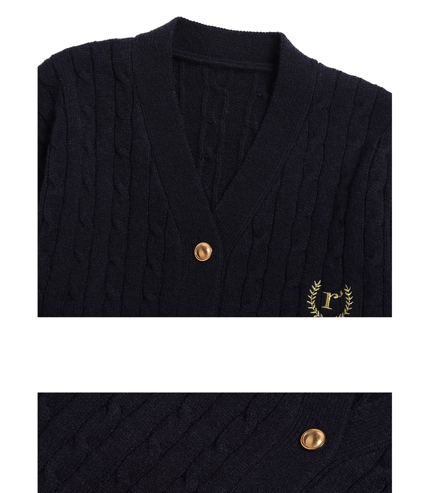 rolarola - V-hals kabelgebreid vest (marineblauw)