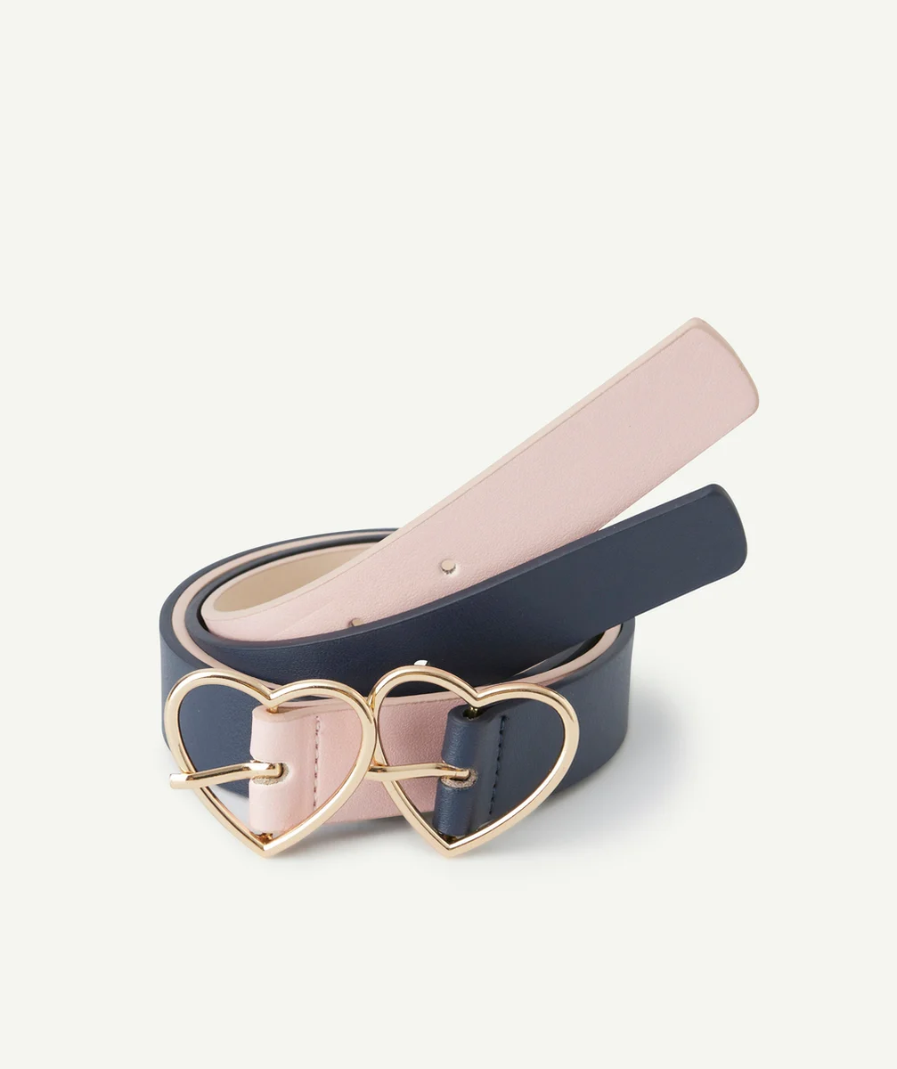 lot de 2 ceintures fille en fibres recyclées rose et bleu marine
