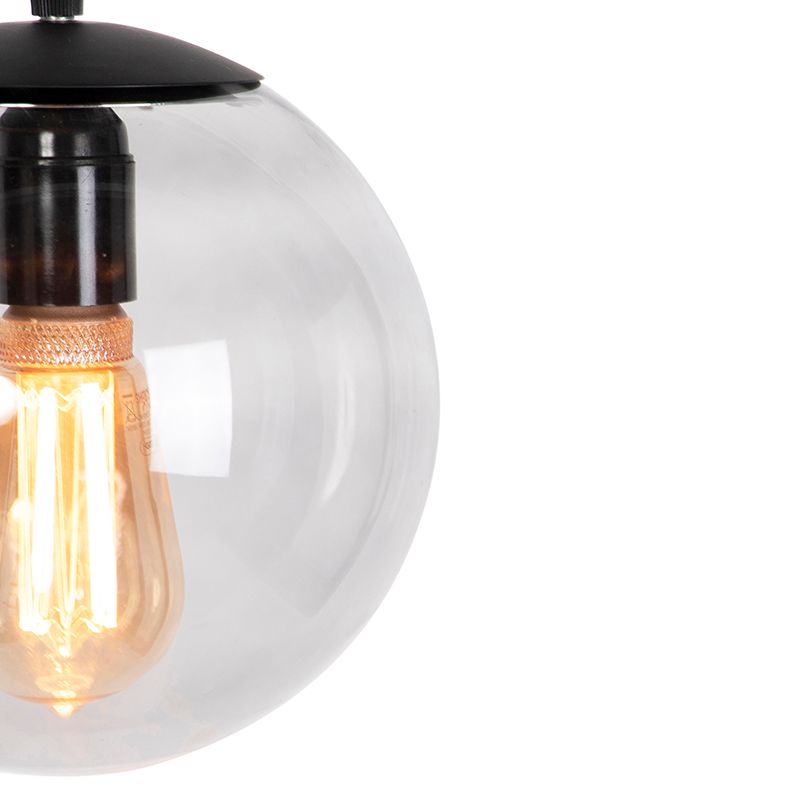 Moderne hanglamp zwart met grijs glas 20cm - Pallon