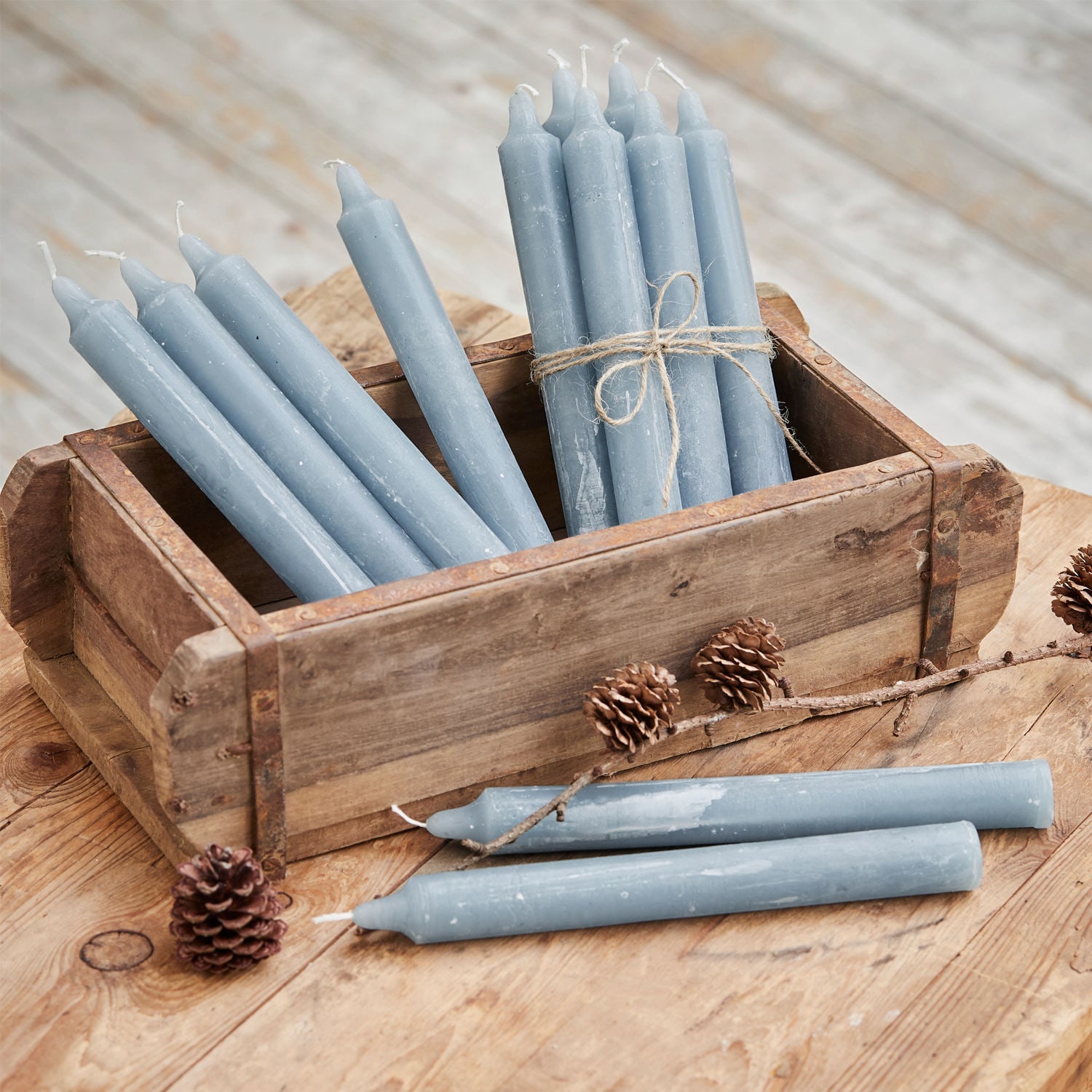 Kerze 12er Set Bauceau graublau