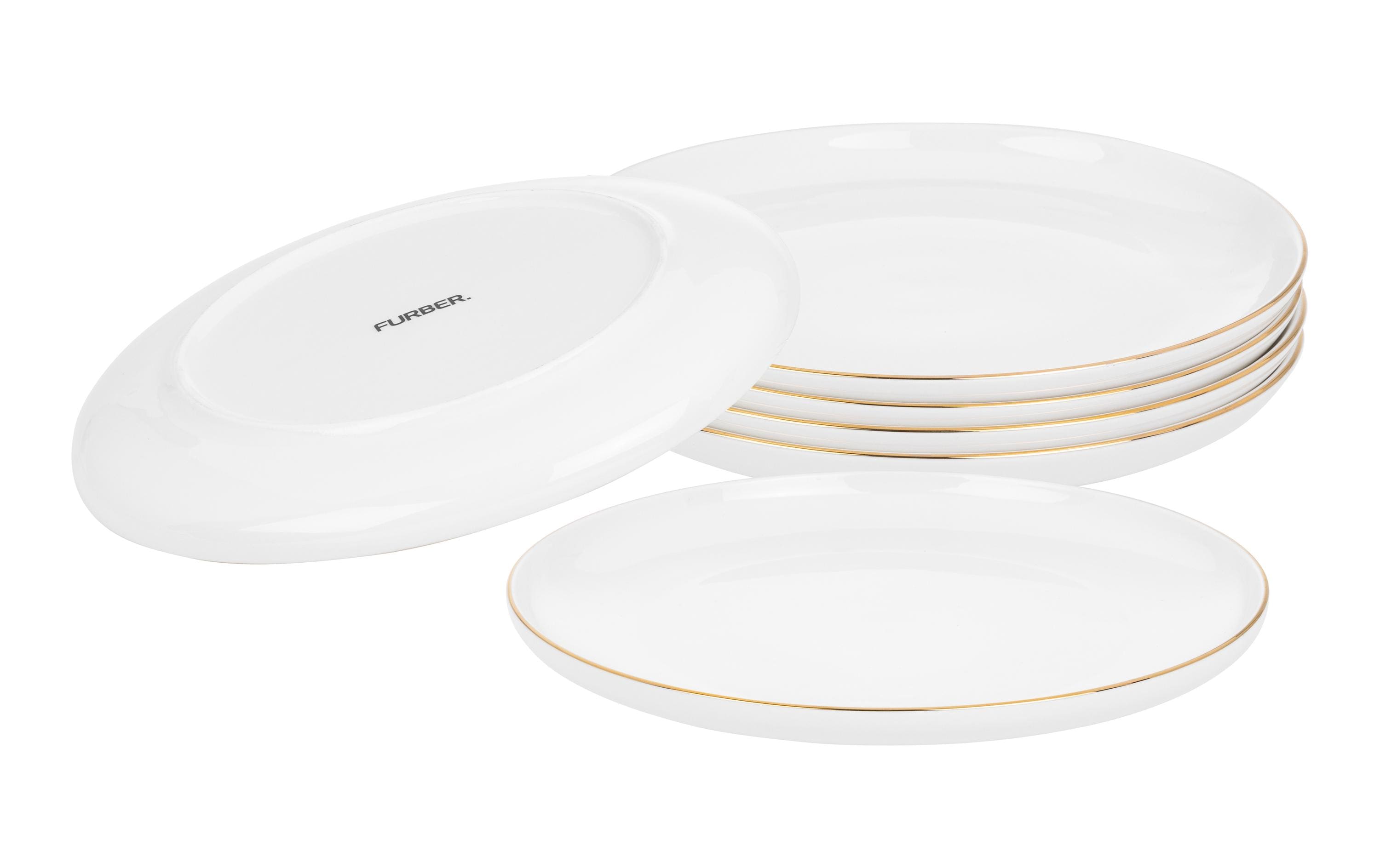 Speiseteller Ø 26.5 cm, 6 Stück, Weiss/GoldRundes Tellerset