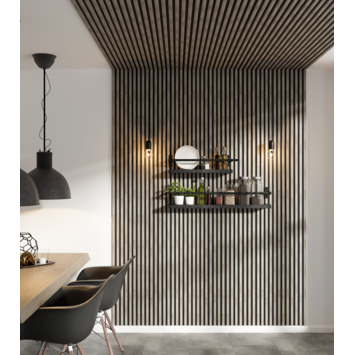 Kleurstaal lattenwand Decowall Acoustic grijs eiken 18x30 cm
