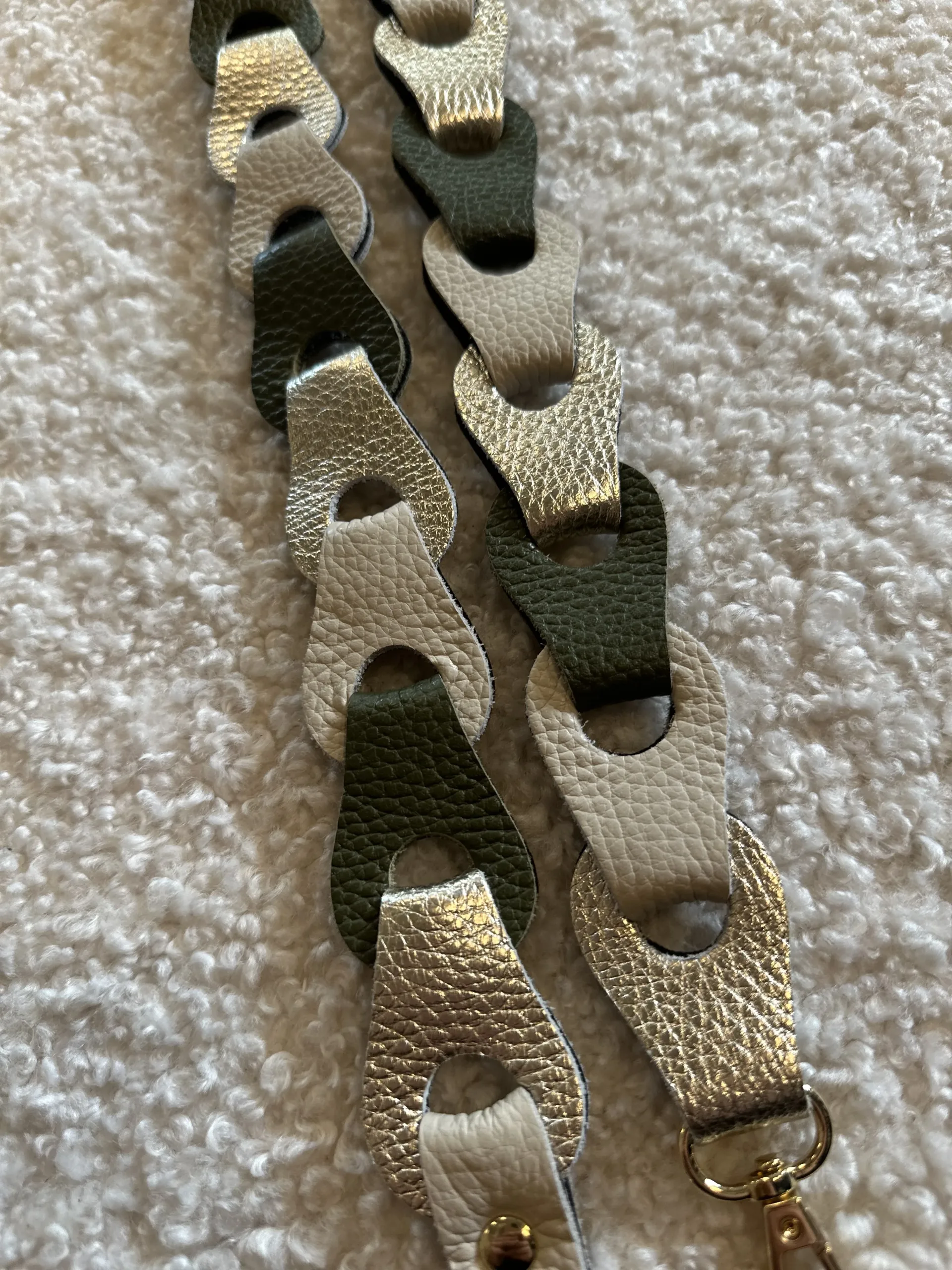 Bag Strap - Breed Groen/Ecru/Zilver - Goud