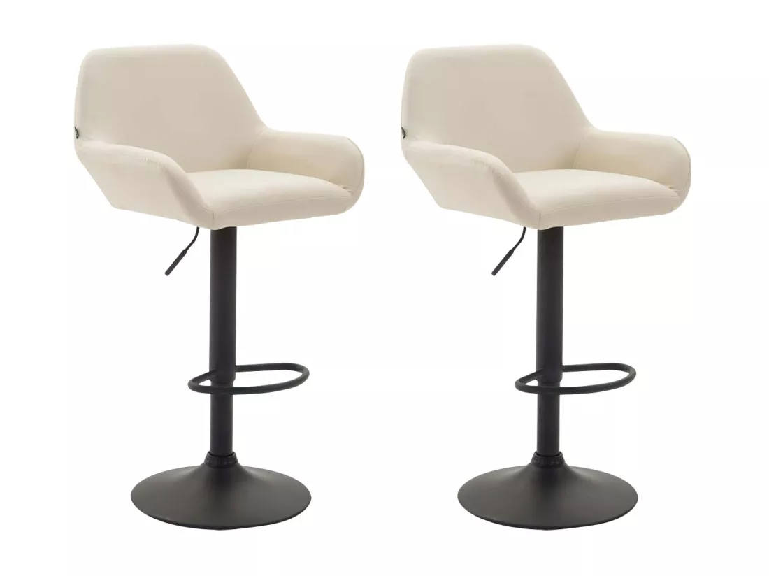 Lot de 2 Tabouret de bar - Similicuir (PVC) & Métal noir mat - Crème - Braga