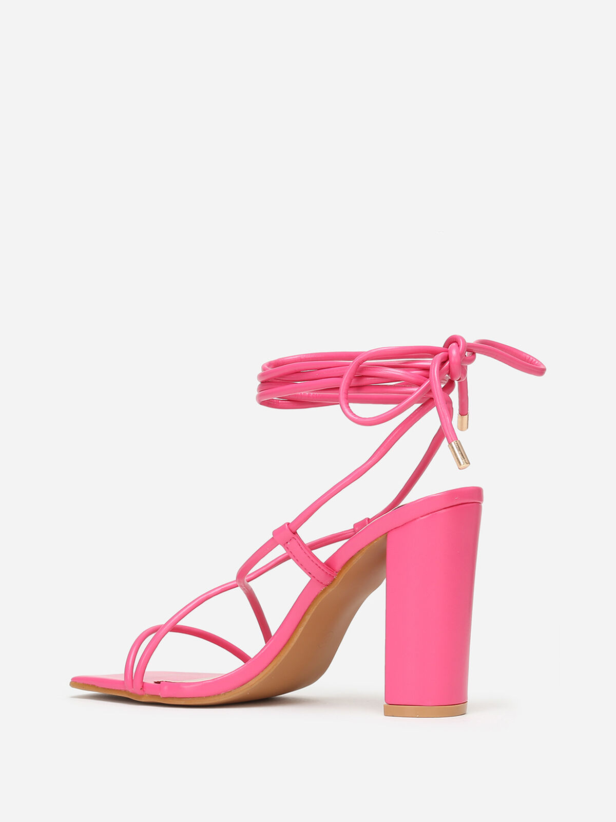 Sandales avec laçage à bout carré- Fuchsia