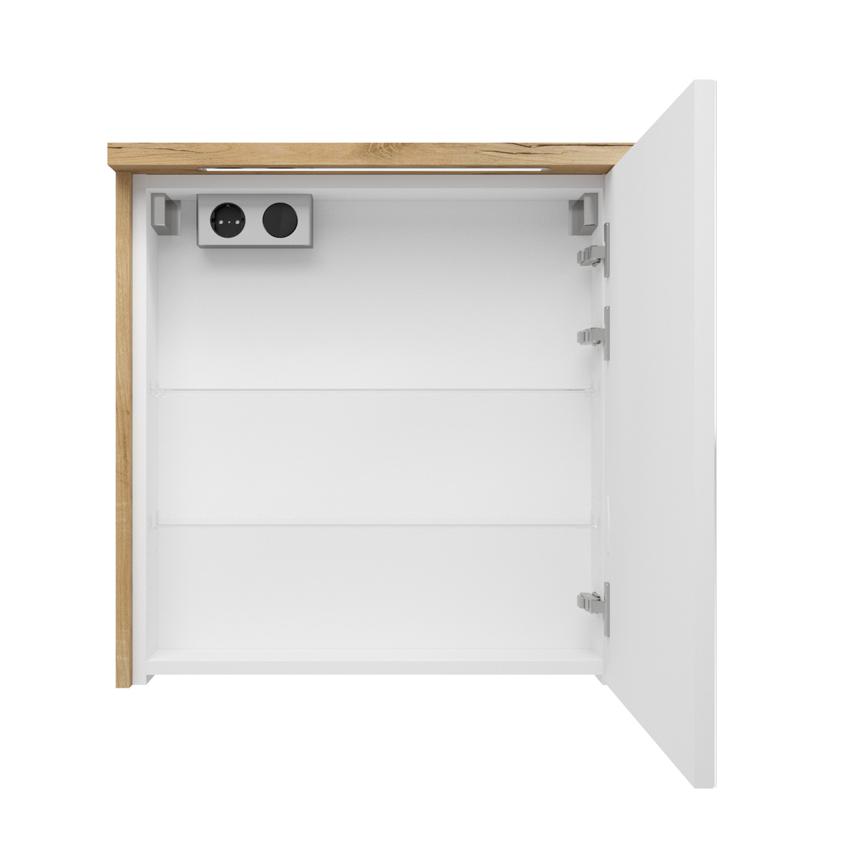 Fontana Rovigo badmeubel 60cm warm eiken met zwarte wastafel met kraangat en spiegelkast met verlichting