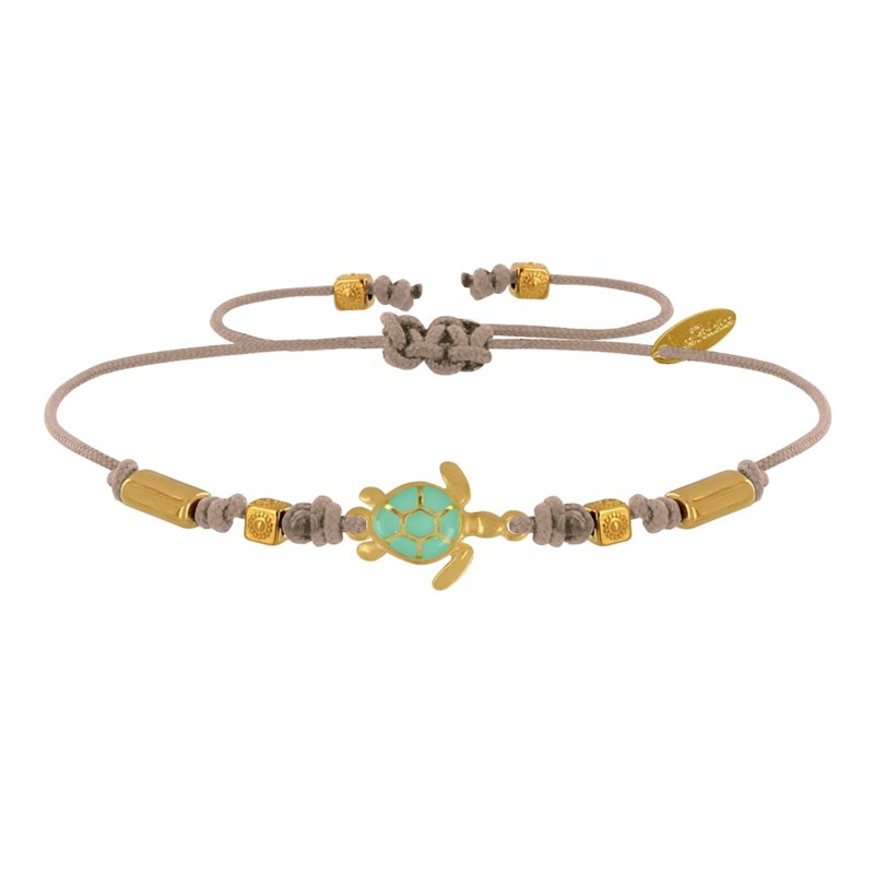Bracelet Lien Laiton Doré Tortue Émaillé Turquoise - Beige
