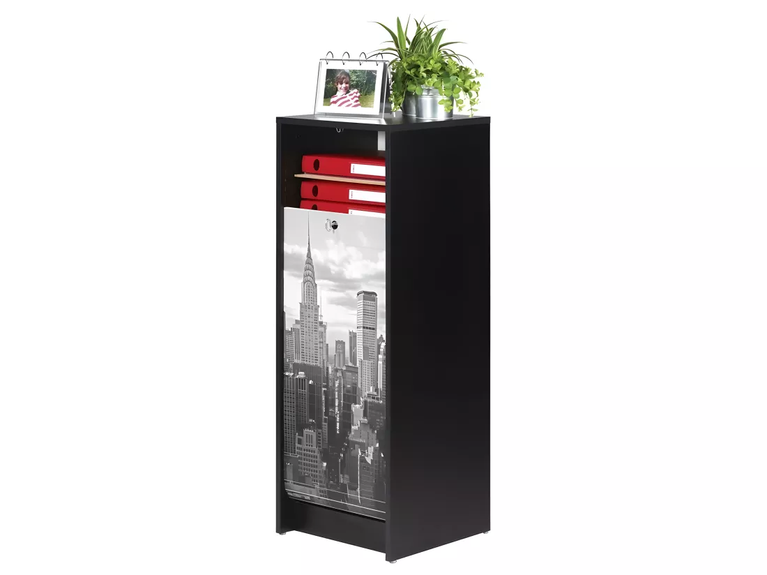 Classeur à Rideau Noir 5 Etagères Serrure L 37.8 H 103.8 P 38.4 cm - Coloris: New York 500