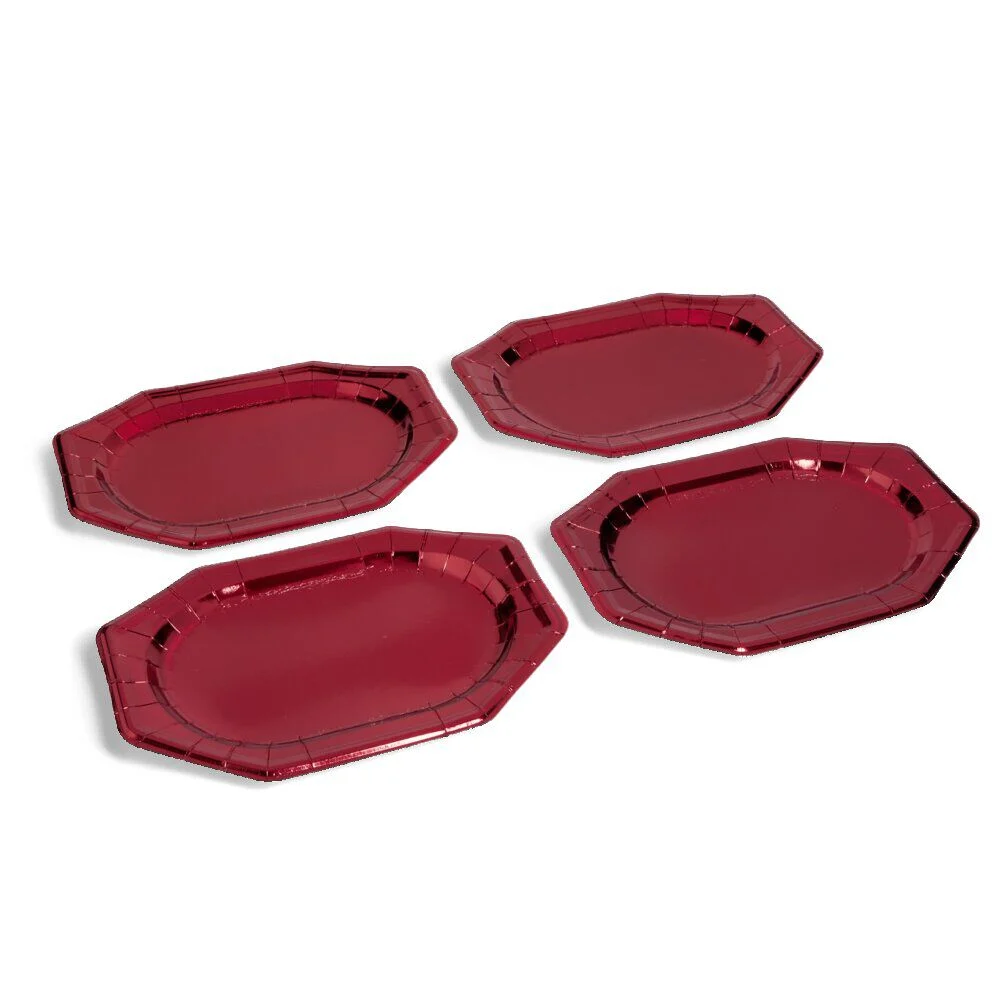 Plateau de présentation ovale x4 en carton métallisé rouge 25x34cm