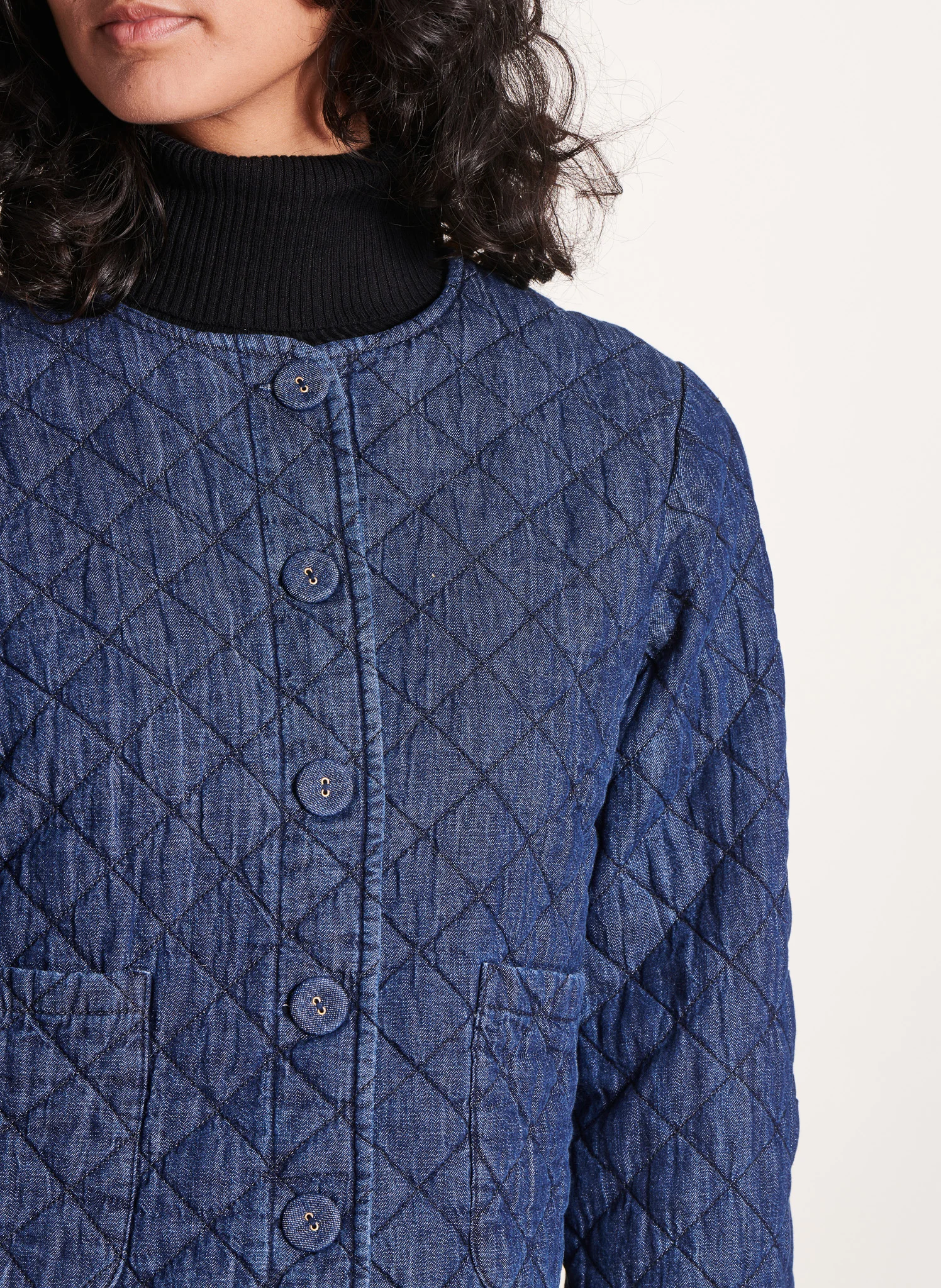 Veste courte matelassée en denim | Bleu
