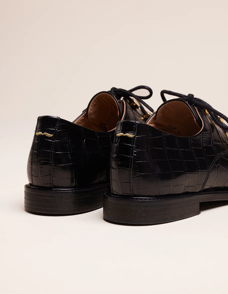 Derbies Denise - Cuir noir croco XL