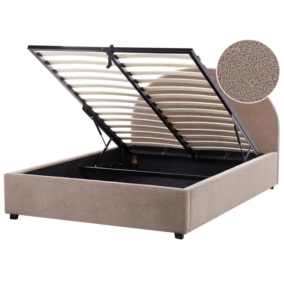 VAUCLUSE - Bed met opbergruimte - Taupe - 140 x 200 cm - Bouclé
