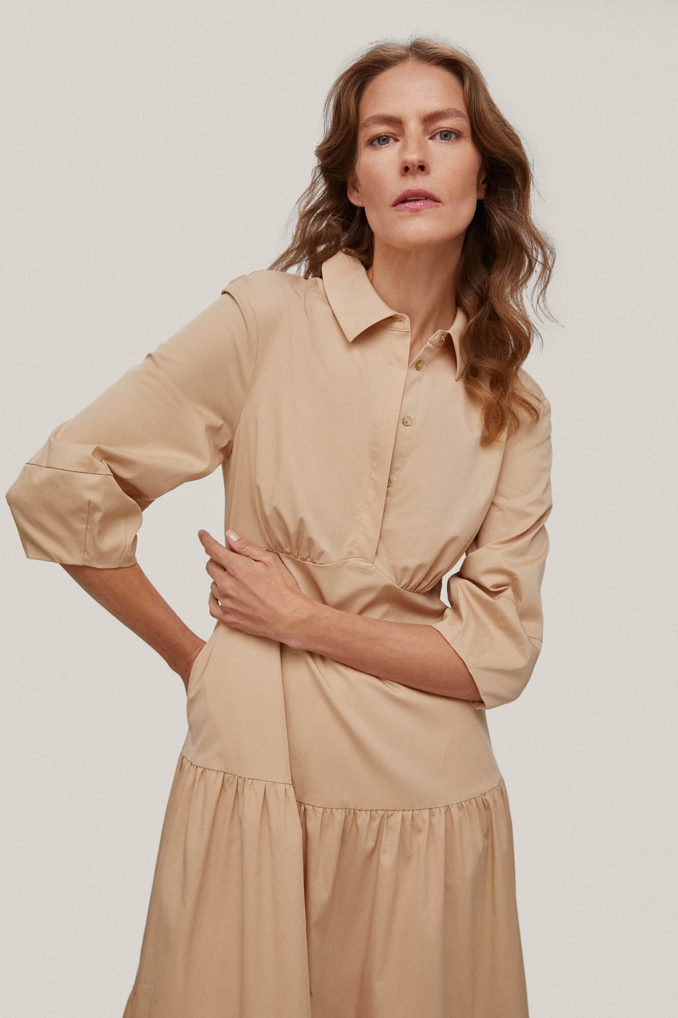 Vestido camisa de algodão - Bege