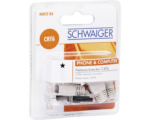 CAT 6 netwerkconnectoren, 4 stuks, Schwaiger NWST04 531, geschikt voor CAT 6 kabels