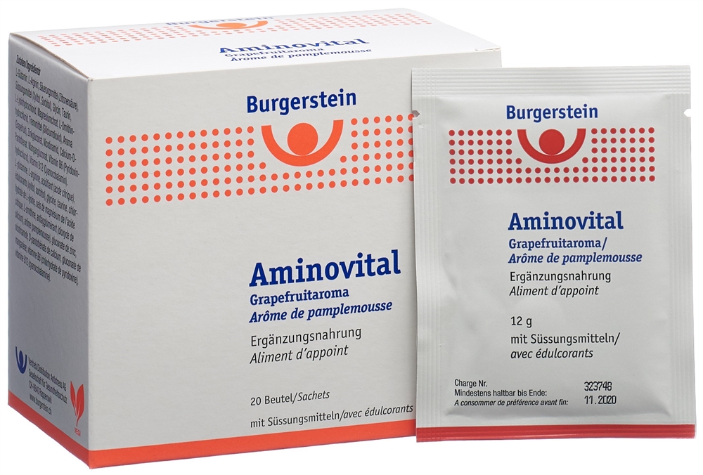 BURGERSTEIN Aminovital<br>20 Stück, Beutel, Pulver zur Herstellung einer Lösung zum Einnehmen, Grapefruitaroma