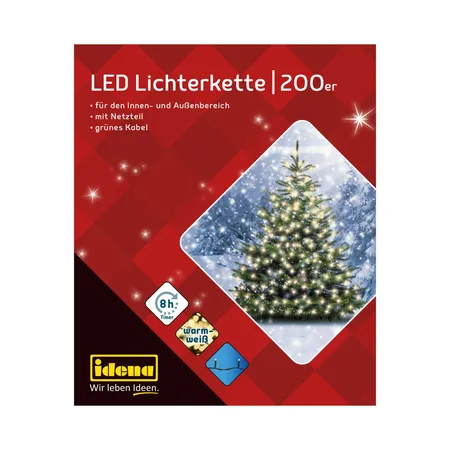 Idena 31869 LED-Lichterkette 200er warmweiß für Außen