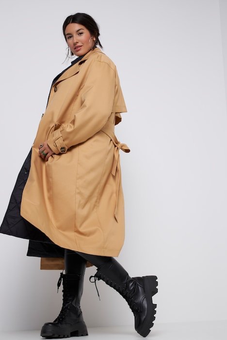 2-in-1 Trenchcoat mit Steppweste, oversized, Reverskragen, Langarm