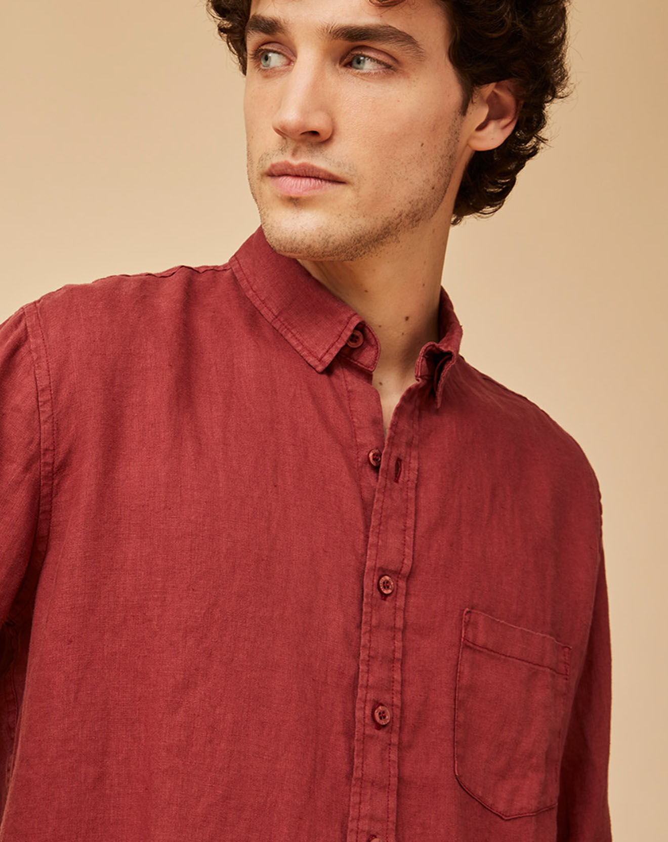 Harris Wilson Chemise Slim Fit 100% Lin Bernardin terracotta