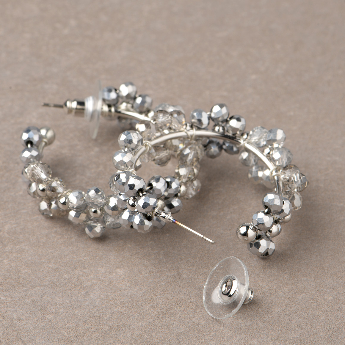 Gina Benotti Damen Creolen mit Blumen-Details grau / silber