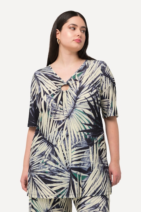 T-Shirt, Palmenblätter, Zierring, V-Ausschnitt, Halbarm