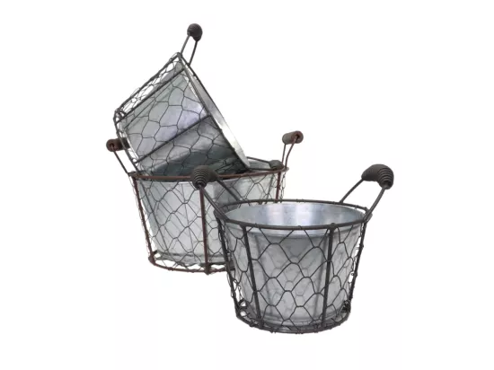 Set3 paniers jardinière jardin extérieur pot fleur métal gris 15-19-23cm